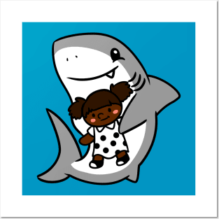 Shark Pup Morgan & Their Doll (Dark Tones, Pigtails, Smock Dress) Posters and Art